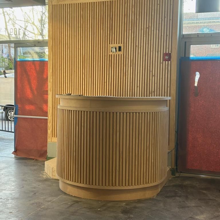 Slat-wood reception desk